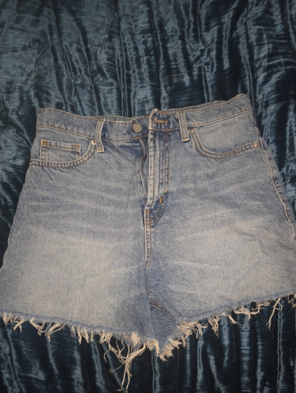 Classic High-Waist Denim Cutoff Shorts in Light Blue